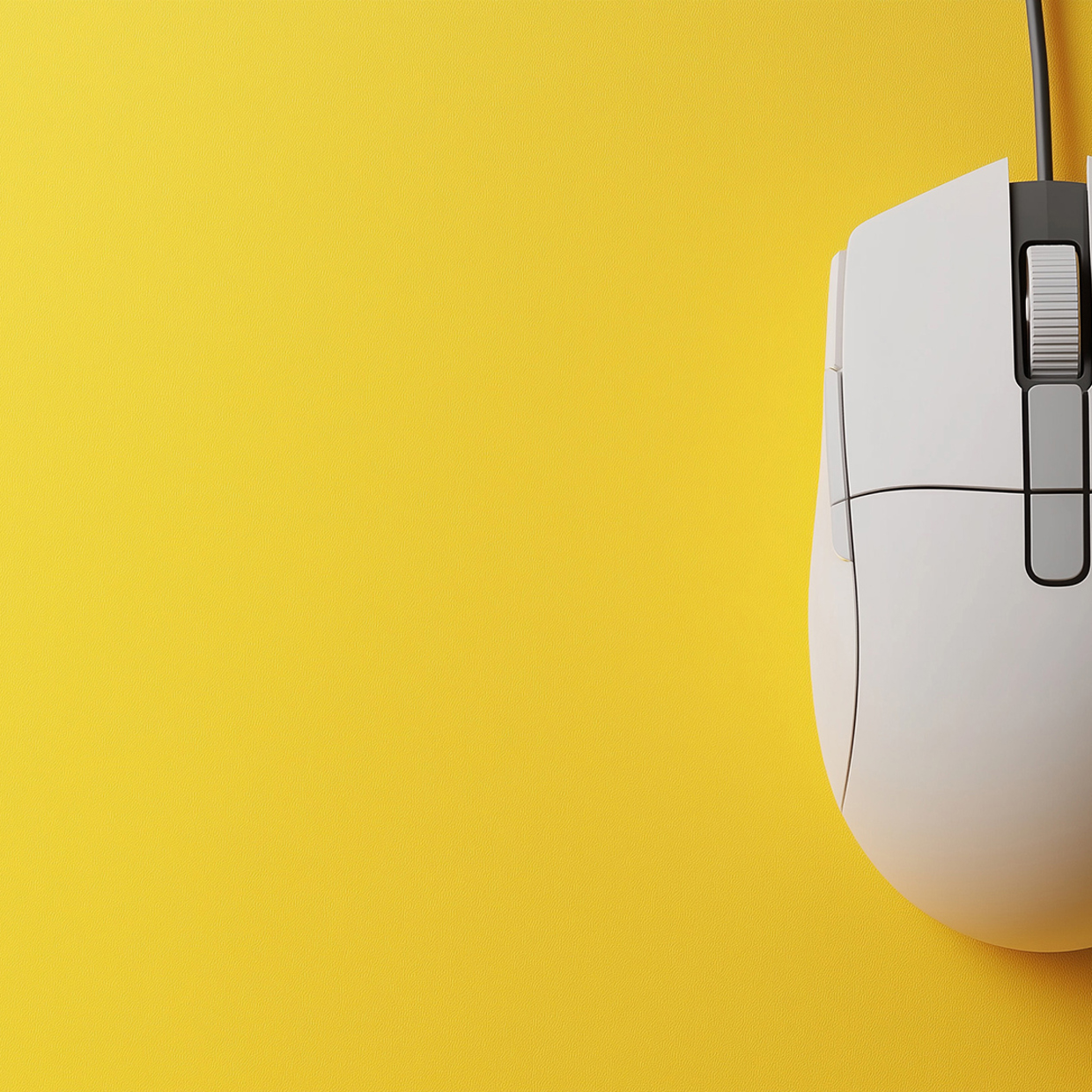 Eine weisse Computermaus auf gelbem Hintergrund